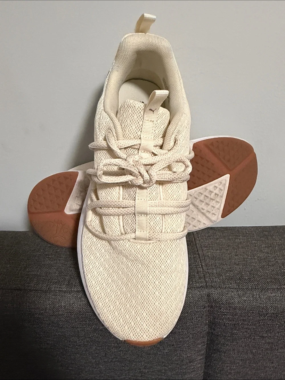 Puma Men’s Knit Sneaker in Light Cream with White Sole